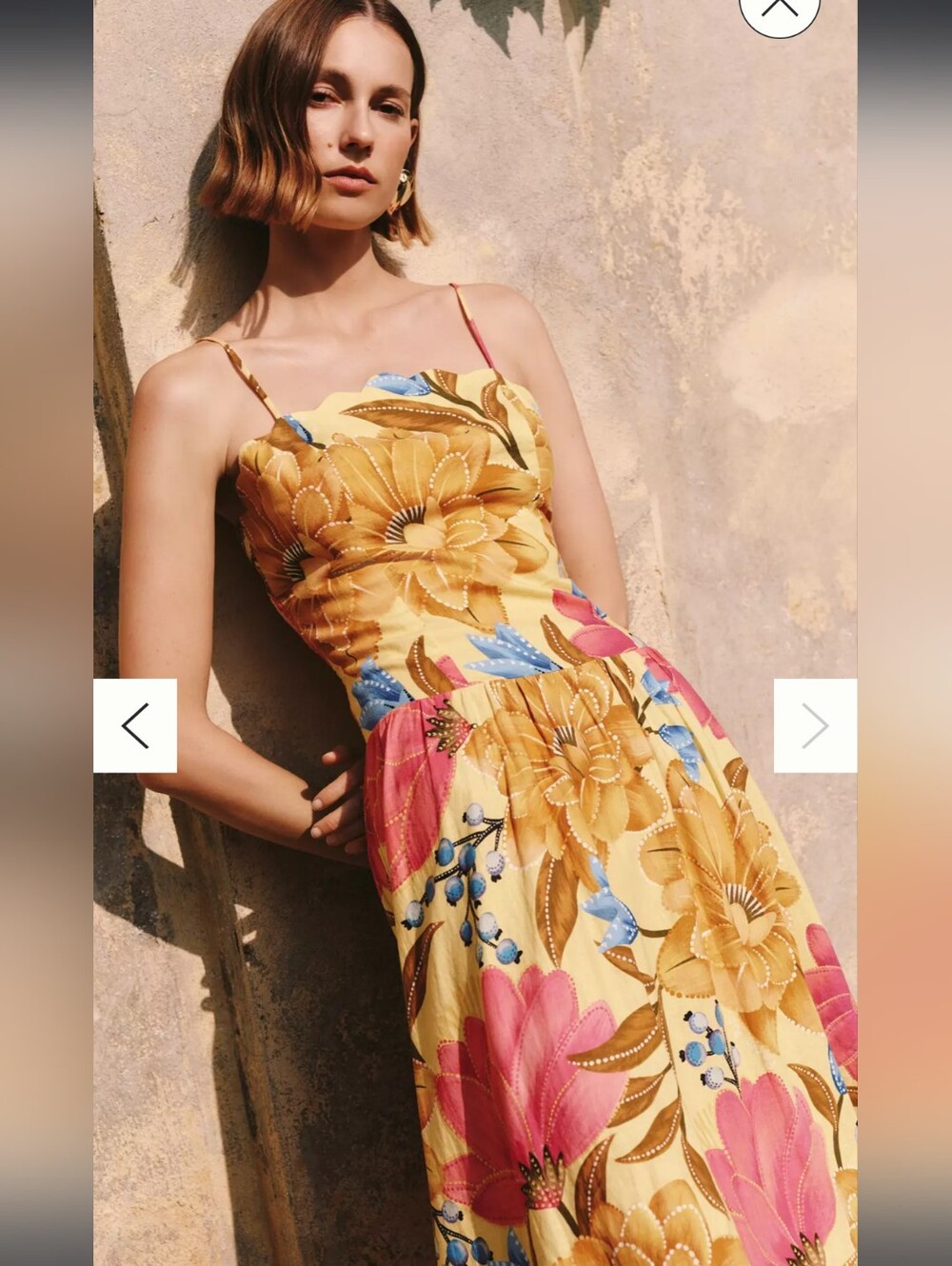 NEW Farm Rio For Anthropologie Yellow Floral Scalloped Neck DropWaist Midi Dress - Picture 5 of 15